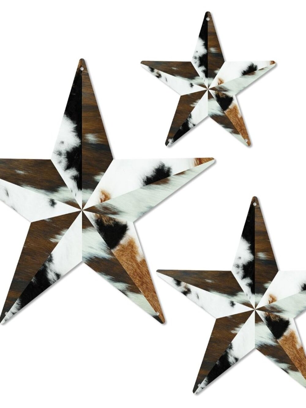 Western Metal Star Wall Decor Set of 3, Rustic Cowhide Stars for Home and Outdoo